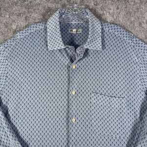 Peter Millar Shirt Mens Size XL Blue Long Sleeve Skulls Golf Clubs Pocket